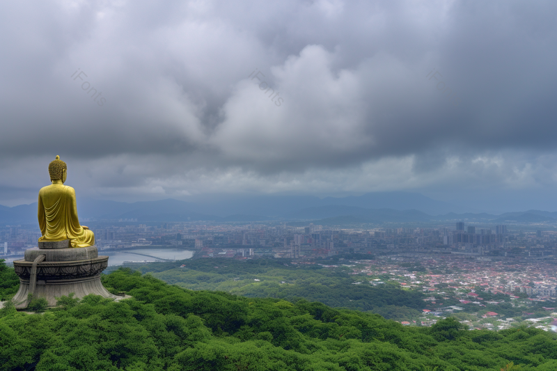 多云的天空下大佛寺雕塑摄影图,高清,摄影图,摄影图片,图片大全,摄影图免费下载